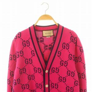 GUCCI GGコットンインターシャ カーディガン M ピンク ネイビー