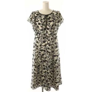 タグ付き シルエットプリントワンピース フラワー 花柄 総柄 ショートスリーブ ミモレ丈 40 M 白 ホワイト 黒 ブラック