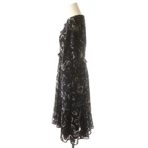 TO BE CHIC ワンピース ベロア フラワー 花柄 総柄 シフォン ミモレ丈 五分袖 40 M 黒 ブラック