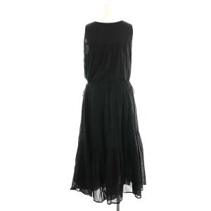 NE QUITTEZ PAS! ギャザーノースリーブストライプロングワンピース Vネック プルオーバー 黒 ブラック /CX OS