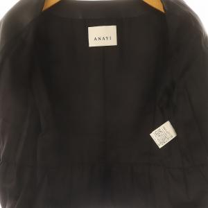 ANAYI ラムレザー ノーカラージャケット ペプラム フルジップ 38 M 黒 ブラック