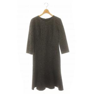 ウールナイロン フレアワンピース ロング丈 マキシ丈 長袖 38 M 黒 ブラック グレー