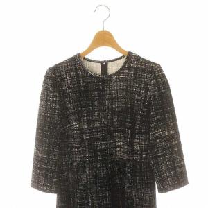 ANAYI フロッキープリント フレアワンピース ロング丈 マキシ丈 長袖 36 S 黒 ブラック 白 ホワイト