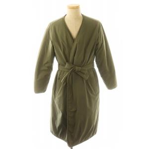 ライトパフコート ノーカラー アウター ブルゾン ベルト付き F カーキ 緑 グリーン