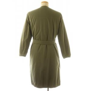 DESCENTE ライトパフコート ノーカラー アウター ブルゾン ベルト付き F カーキ 緑 グリーン