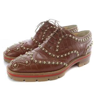 スタッズ 型押し レースアップシューズ スクエアトゥ 37 24cm 茶色 ブラウン /SR32