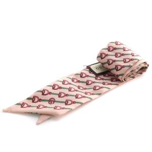 GUCCI シルク ホースビット柄 リボンスカーフ 総柄 ピンク