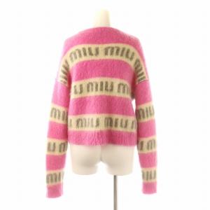miumiu リボン ビジューボタン ピンク カーディガン ロゴ ミュウミュウ miumiu リボン ビジューボタン ピンク カーディガン ロゴ ミュウ