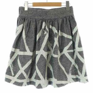 BERNHARD WILLHELM プリントデザインウールフレアスカート 膝丈 総柄 S グレー 白 ホワイト