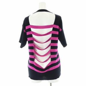 Jean Paul GAULTIER ボーダー柄半袖ニット S ブラック ピンク