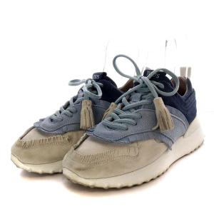TOD'S スニーカー ローカット フリンジ タッセル スエード 36 23cm ベージュ 水色 ブルー 紺 ネイビー