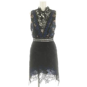 レース刺繍ワンピース ノースリーブ ミニ 黒 青 ブラック ブルー /NR OS SH