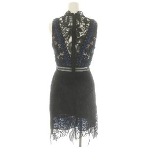 self-portrait レース刺繍ワンピース ノースリーブ ミニ 黒 青 ブラック ブルー /NR OS SH