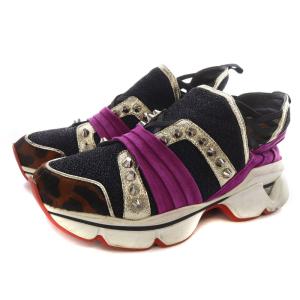 Christian Louboutin Run Loubi Run 異素材スリッポンスニーカー 切替 37 24cm 紫 パープル