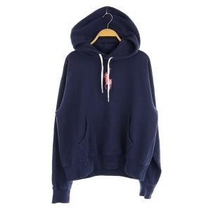 ピンクポニーコレクション フリース フーディ スウェットパーカー 長袖 プルオーバー ロゴ刺繍 裏起毛 M 紺 ネイビー