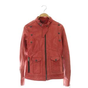 レザー シングルライダースジャケット 羊革 ジップアップ S 赤 レッド /CX OS