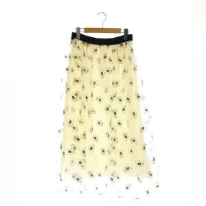22SS パフュームプリントチュールスカート ギャザースカート ロング ラメ 38 アイボリー 黒 金色