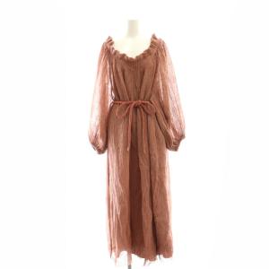 ギャザーロングワンピース 長袖 リネン XXS ピンク /NR OS SH