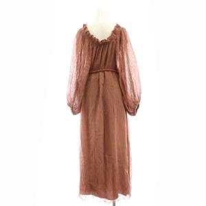 TORY BURCH ギャザーロングワンピース 長袖 リネン XXS ピンク /NR OS SH