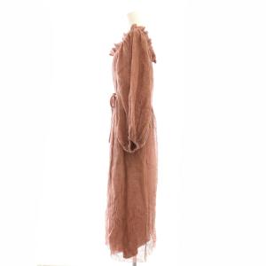 TORY BURCH ギャザーロングワンピース 長袖 リネン XXS ピンク /NR OS SH