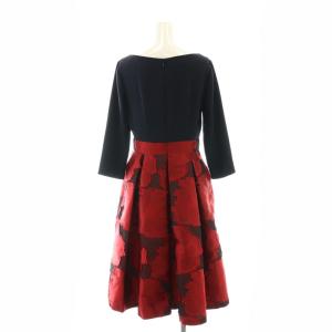 Diagram GRACE CONTINENTAL ジャカードタックワンピース ロング ミモレ 七分袖 Vネック 36 濃紺 ボルドー 赤