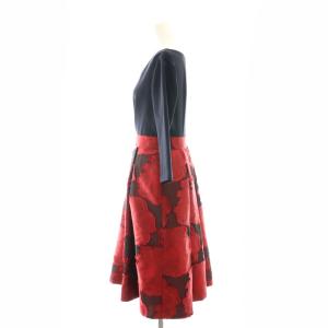 Diagram GRACE CONTINENTAL ジャカードタックワンピース ロング ミモレ 七分袖 Vネック 36 濃紺 ボルドー 赤