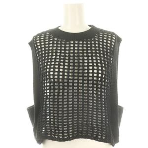 24SS CROCHETED CROPPED SWEATER TOP ニットベスト プルオーバー 黒 ブラック