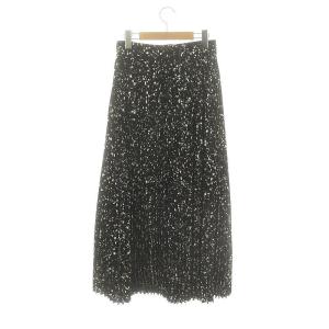 HYKE 23SS PEBBLE PRINTED SKIRT スカート ロング プリーツ フレア 総柄 2 黒 ブラック 白 ホワイト