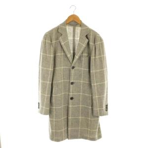 チェスターコート スプリングコート ロング ウィンドウペン ウール 46 グレー アイボリー /ES OS