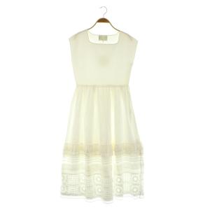 22SS ニットドッキングフリルワンピース ロング ノースリーブ スクエアネック ティアード 0 白 ホワイト