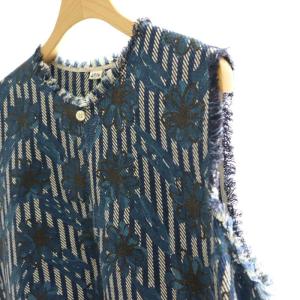 45rpm ノースリーブ カットソー フラワー 花柄 フリンジ 3 L 青 ブルー