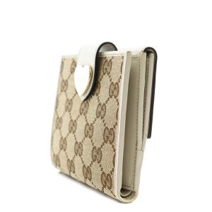 GUCCI ハート ダブルホック財布 二つ折り GGキャンバス レザー 茶 ブラウン 白 ホワイト 203549-0959