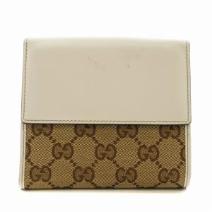 GUCCI ハート ダブルホック財布 二つ折り GGキャンバス レザー 茶 ブラウン 白 ホワイト 203549-0959