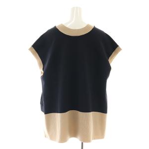 UNITED ARROWS ミニマル 2WAY フレンチスリーブ ニットベスト Vネック 紺 ネイビー ベージュ