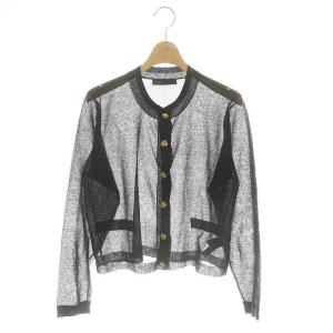 24SS ラメトリミングシアークルーショートカーディガン 長袖 黒 ブラック /DO OS