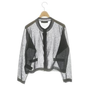 NOBLE 24SS ラメトリミングシアークルーショートカーディガン 長袖 黒 ブラック /DO OS