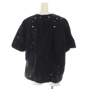 23区 R 23SS リネンエンブロイダリーブラウス 半袖 刺繍 40 L 黒 ブラック BLRGSM0952