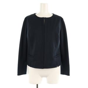 ELISA スーツ セットアップ上下 ノーカラージャケット ジップアップ スカート ロング タイト ストレッチ 3 紺 ネイビー