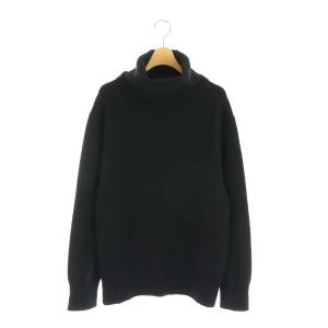ミドルゲージタートル ニット セーター 長袖 黒 ブラック