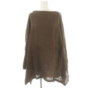 24SS エアリネンボートネックブラウス チュニック プルオーバー 長袖 茶色 ブラウン /ES OS