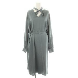 Silky twill stretch bow tie dress ワンピース ロング ミモレ Vネック