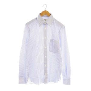 ストライプ柄BD長袖ドレスシャツ ボタンダウン 15 1/2 39 青 白 ブルー ホワイト