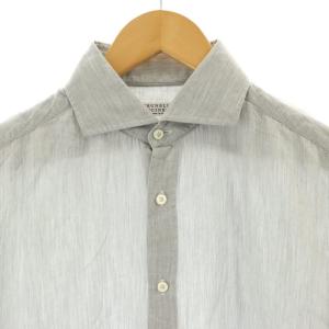 BRUNELLO CUCINELLI SLIMFIT カッタウェイカラーシャツ 長袖 前開き S ライトグレー
