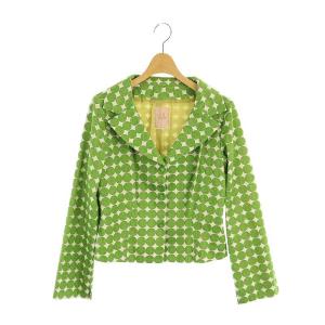 刺繍 ショートジャケット テーラード ドット 総裏地 L 緑 グリーン グレー