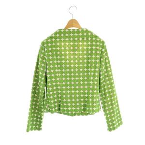 SYBILLA 刺繍 ショートジャケット テーラード ドット 総裏地 L 緑 グリーン グレー