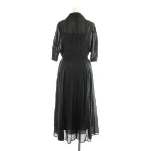 SYBILLA シアータックシャツワンピース ロング マキシ丈 七分袖 ウエストリボン付き インナー付き M 黒 ブラック