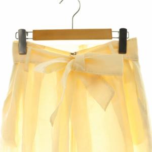 SYBILLA リネン 2タックガウチョパンツ ワイド ボトムス ベルト付き L 黄 イエロー