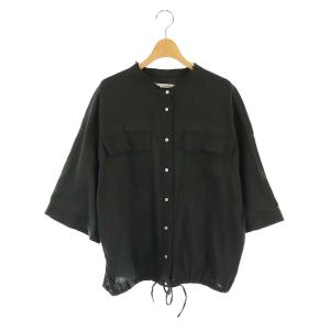 楊柳製品染めシャツ バンドカラー 七分袖 カットオフ 黒 ブラック /DF OS