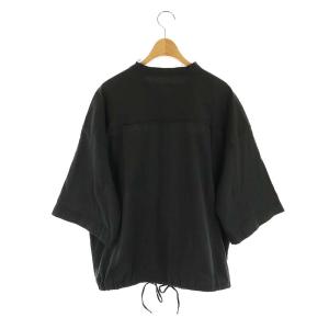 Framework 楊柳製品染めシャツ バンドカラー 七分袖 カットオフ 黒 ブラック /DF OS