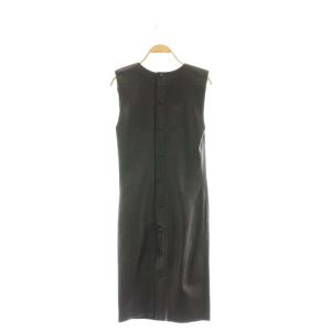 LOEWE ヴィンテージレザータックノースリーブワンピース ロング Vネック 36 ダークブラウン